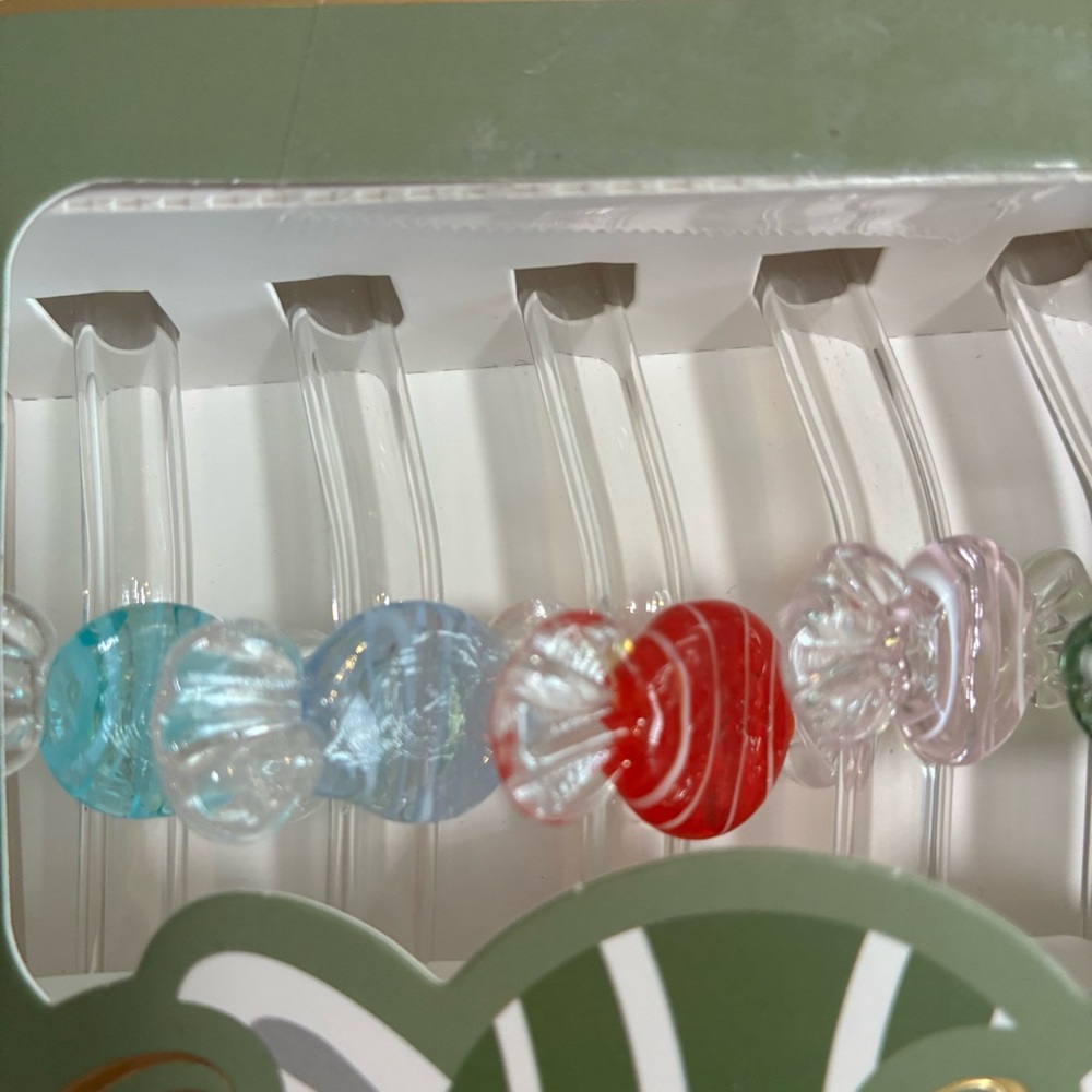NIB‎ Set of 6 Glass Straws with Candy Icons - Holiday Gift | Stocking Stuffer